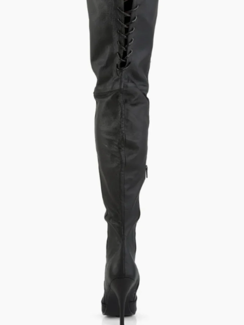 Pleaser Black Leather Thigh-High Stiletto Boots - Women's 6